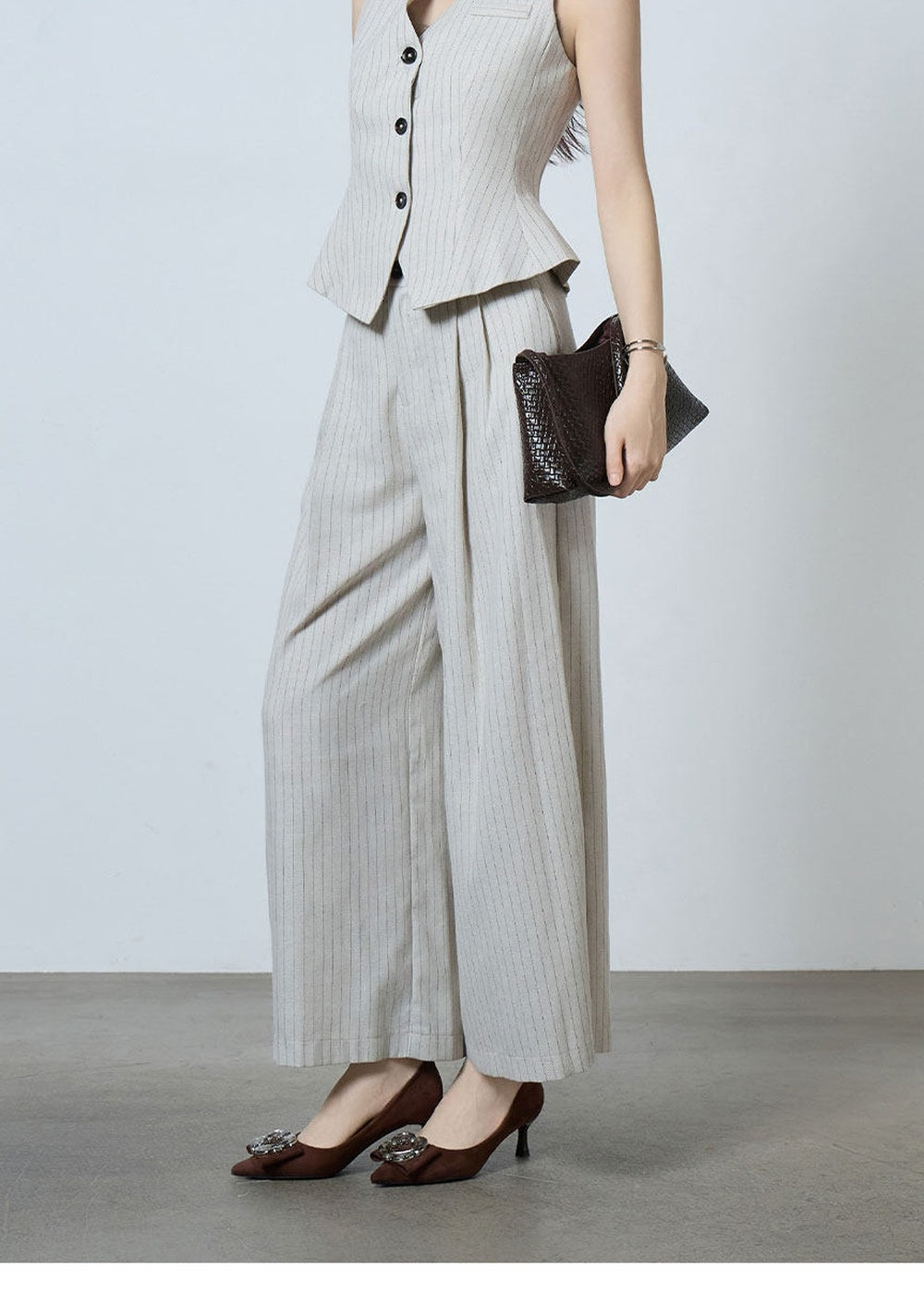 Pinstripe Sleeveless Vest & Wide Pants Set　R119