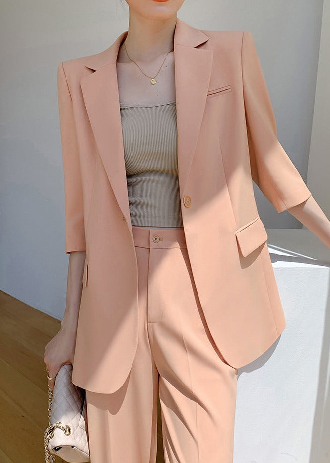 Half-Sleeve Tailored Jacket & Wide-Leg Pants Set　R117