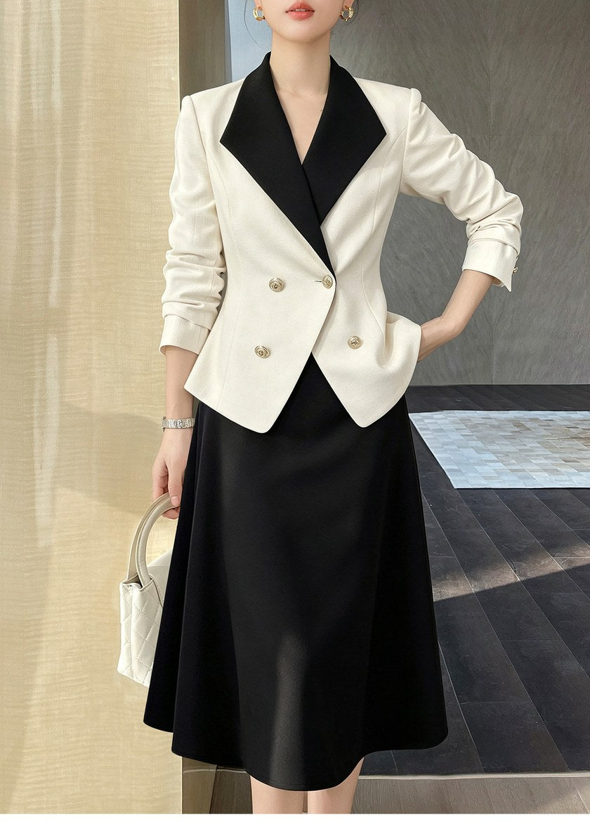 Contrast Lapel Jacket & Midi Skirt Set　R163