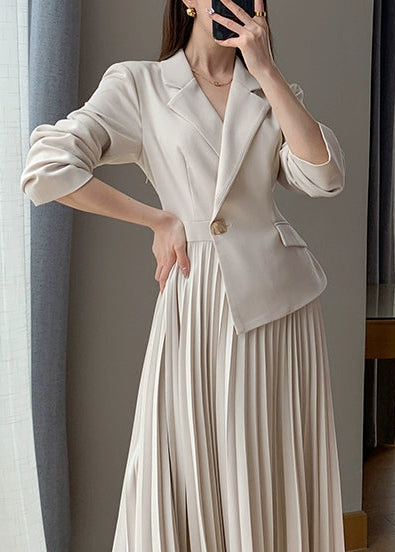 Pleated Combo Tailored Dress　R59