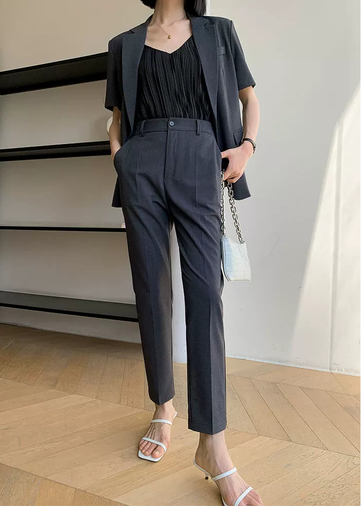 Modern Grey Short Sleeve Jacket & Slim Pants Set　R105