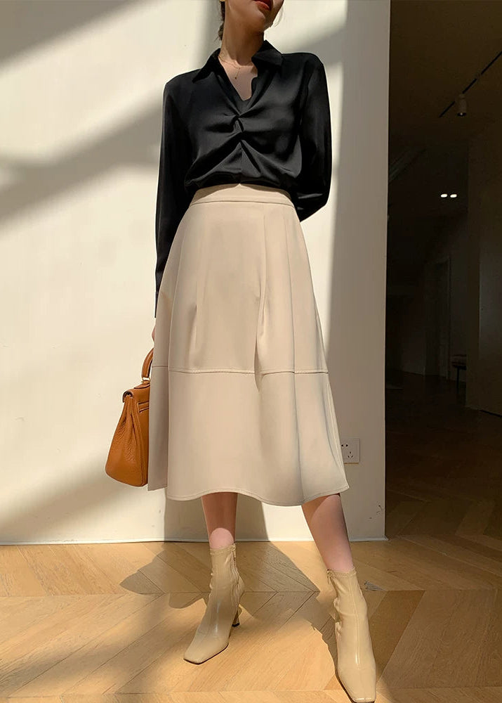 High Waist A-Line Midi Skirt　R108