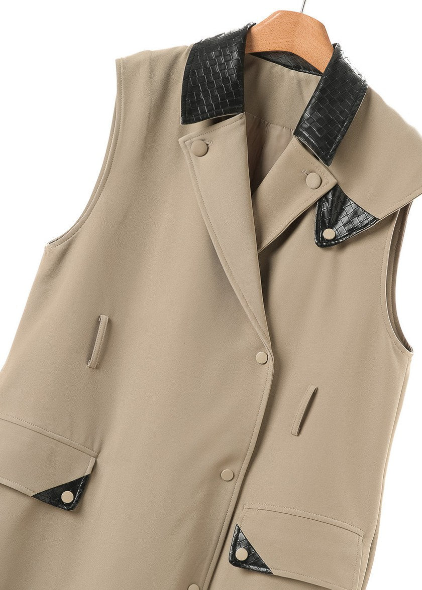 Contrast Collar Belted Long Vest　R164
