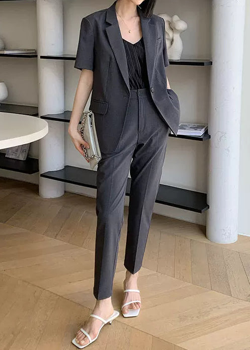 Modern Grey Short Sleeve Jacket & Slim Pants Set　R105