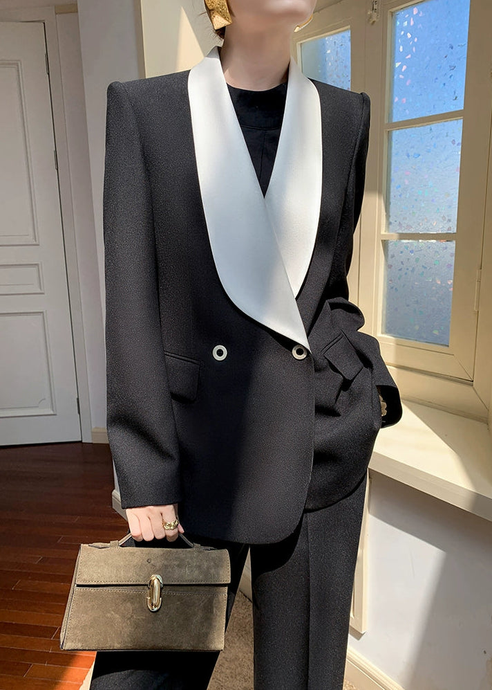 Contrast Shawl Collar Tailored Set-Up　R42