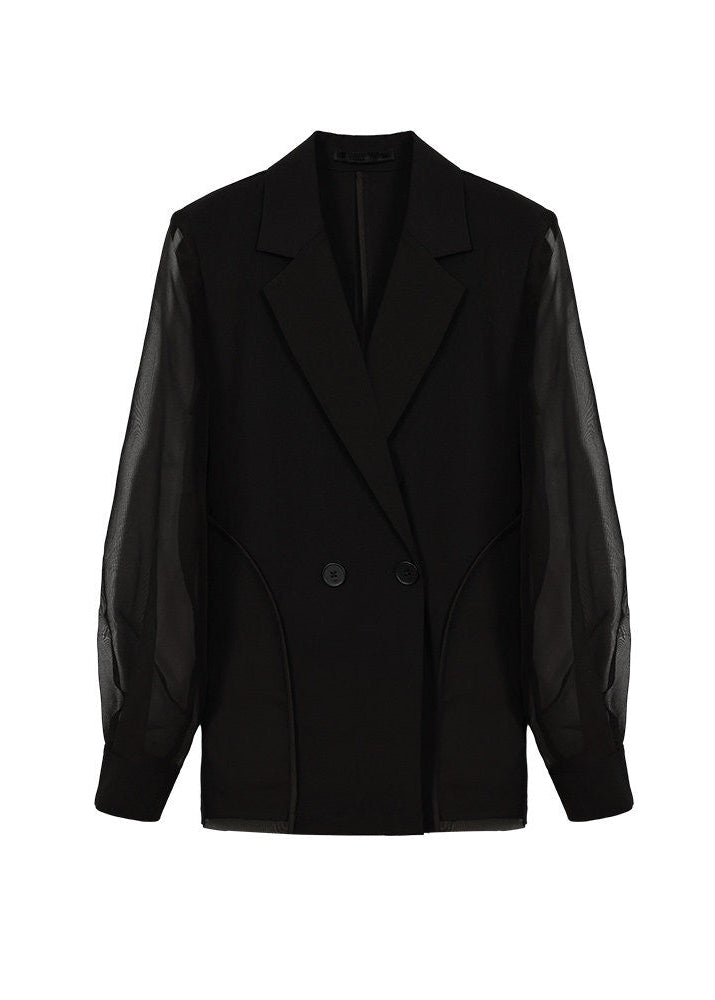 Sheer Sleeve Double-Breasted Blazer　R134