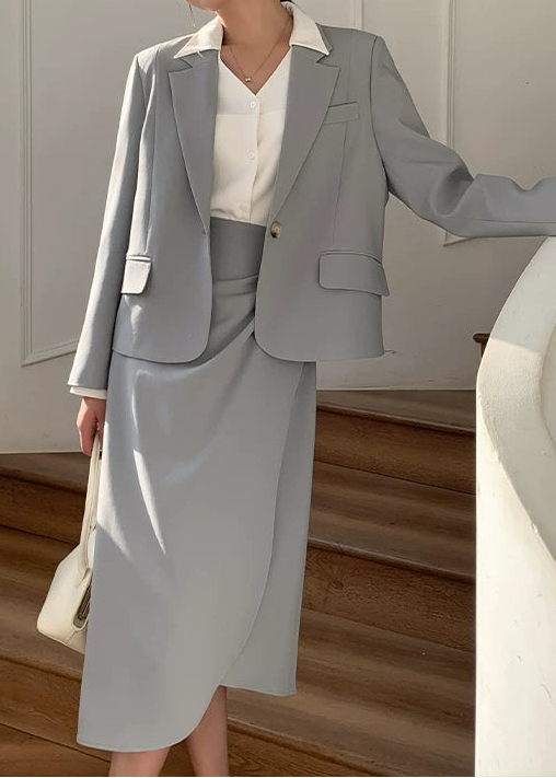 Clean Line Jacket & Draped Midi Skirt Set　R104