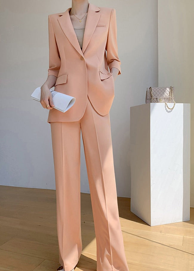 Half-Sleeve Tailored Jacket & Wide-Leg Pants Set　R117