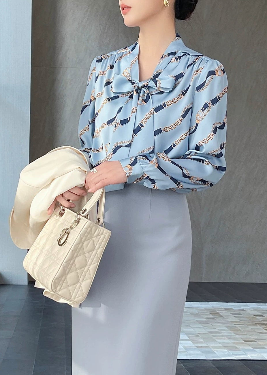 Chain Ribbon Tie Blouse　R77