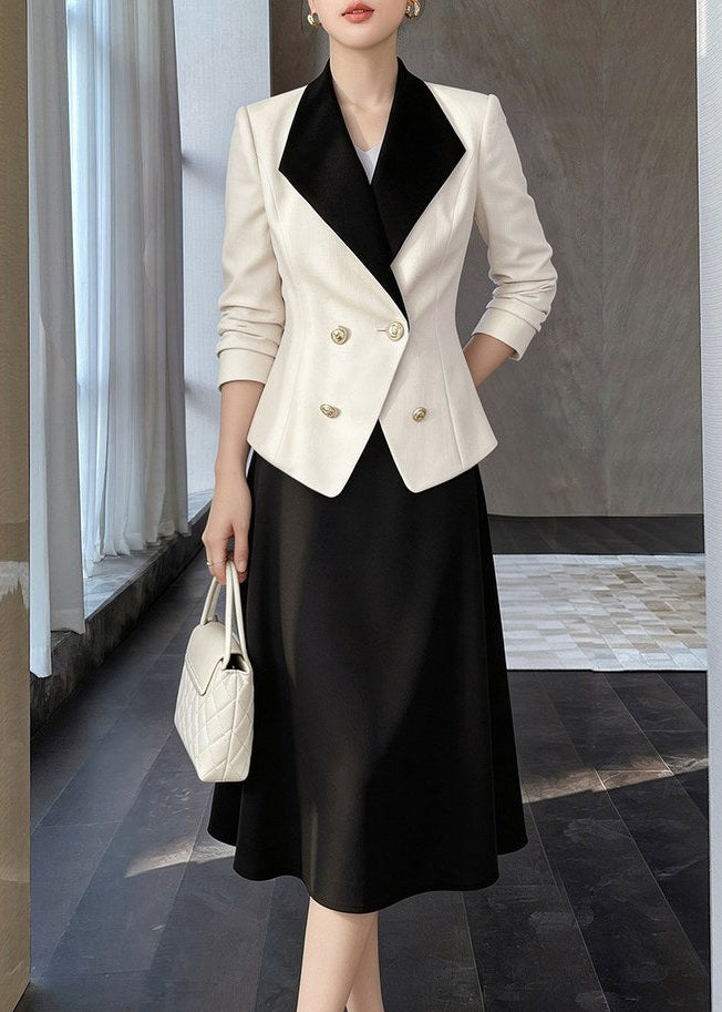 Contrast Lapel Jacket & Midi Skirt Set　R163