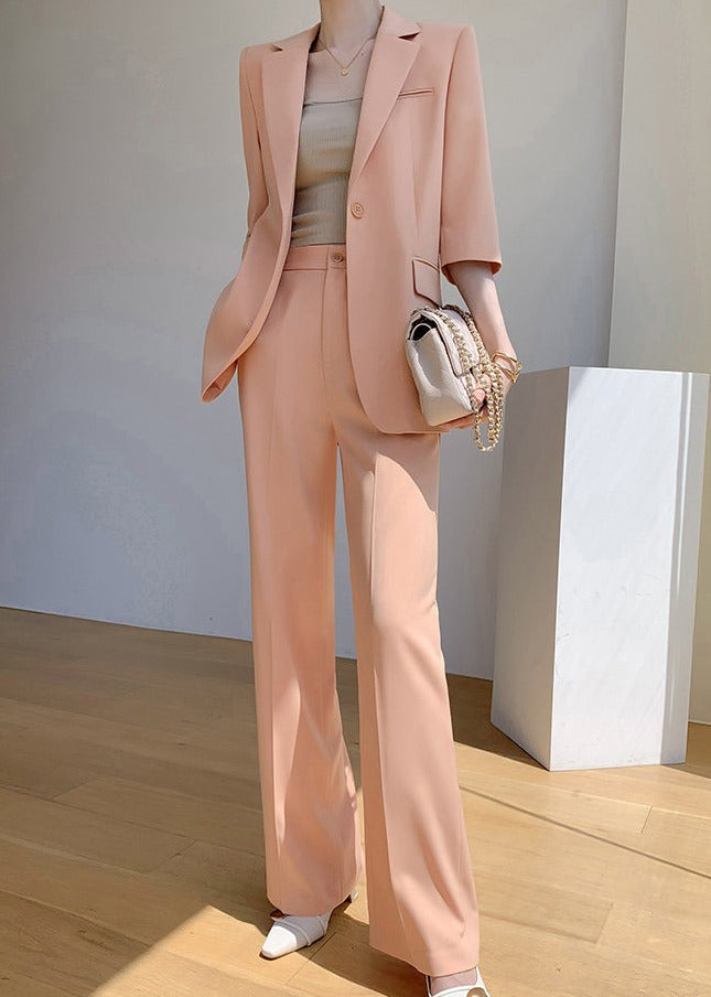 Half-Sleeve Tailored Jacket & Wide-Leg Pants Set　R117