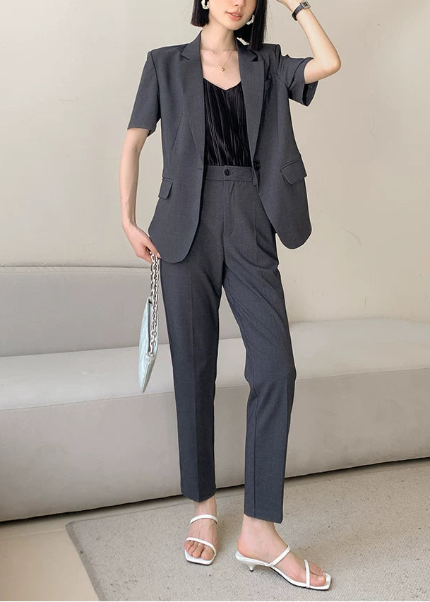 Modern Grey Short Sleeve Jacket & Slim Pants Set　R105
