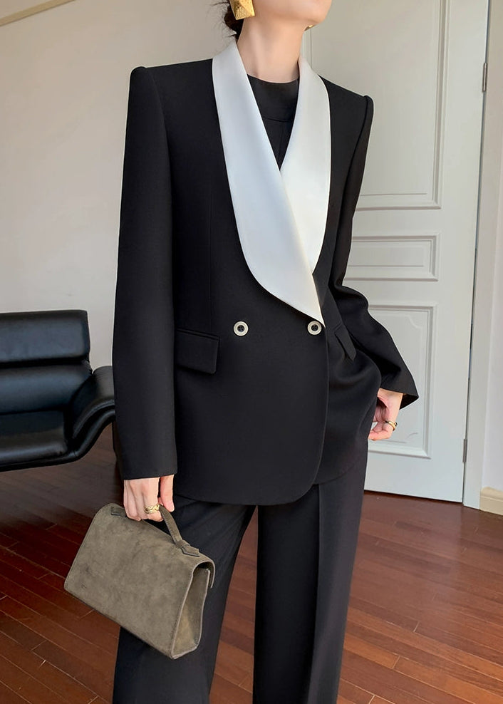 Contrast Shawl Collar Tailored Set-Up　R42