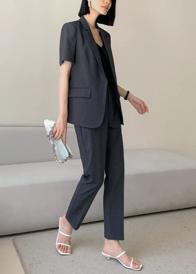 Modern Grey Short Sleeve Jacket & Slim Pants Set　R105