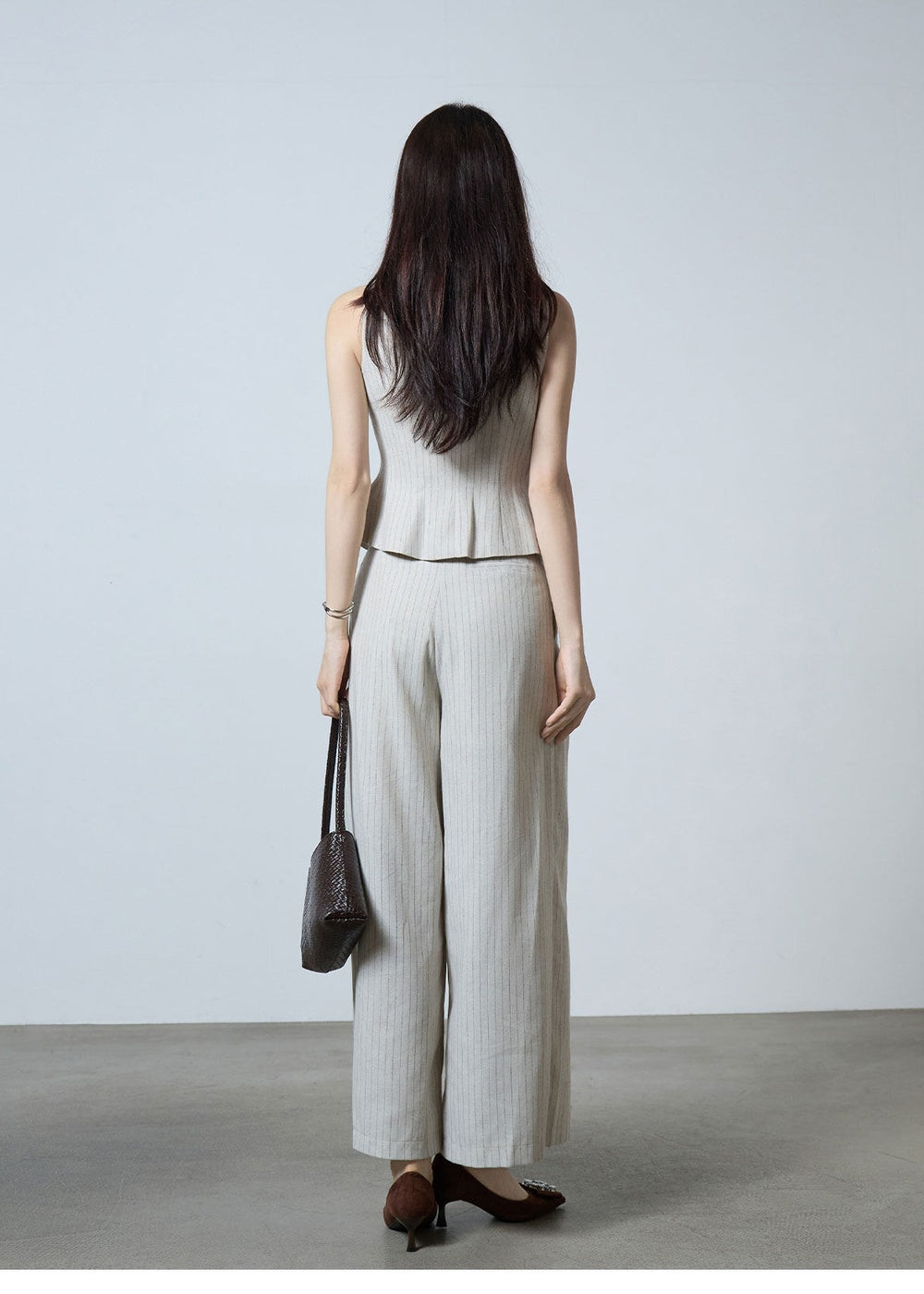 Pinstripe Sleeveless Vest & Wide Pants Set　R119