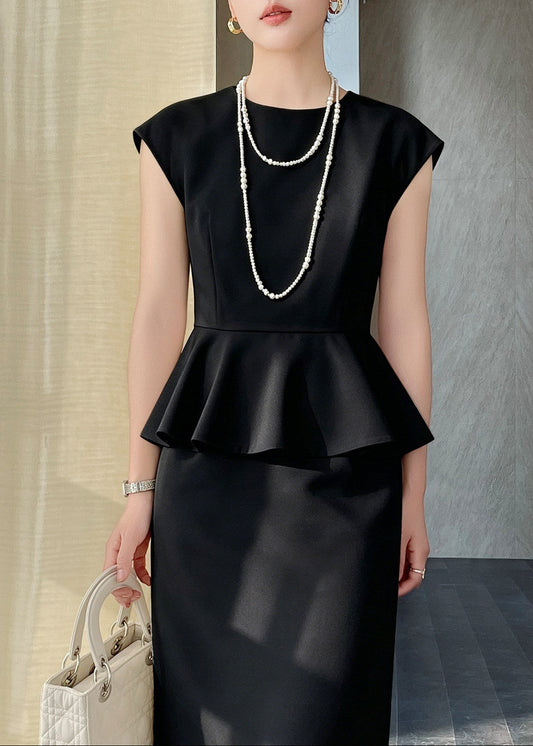 Sleeveless Peplum Top & Pencil Skirt Two-Piece Set　R142