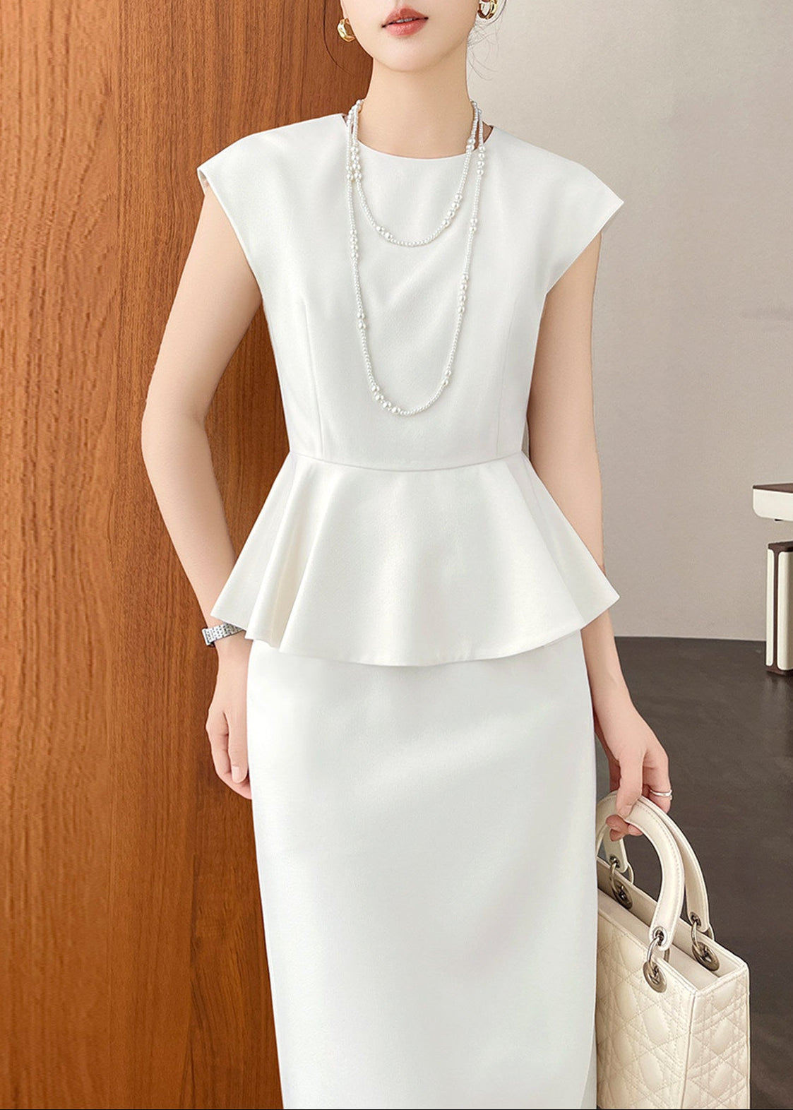 Sleeveless Peplum Top & Pencil Skirt Two-Piece Set　R142