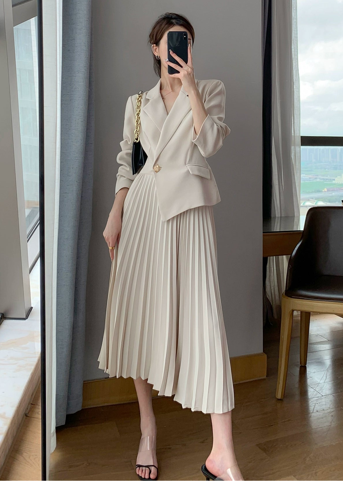 Pleated Combo Tailored Dress　R59