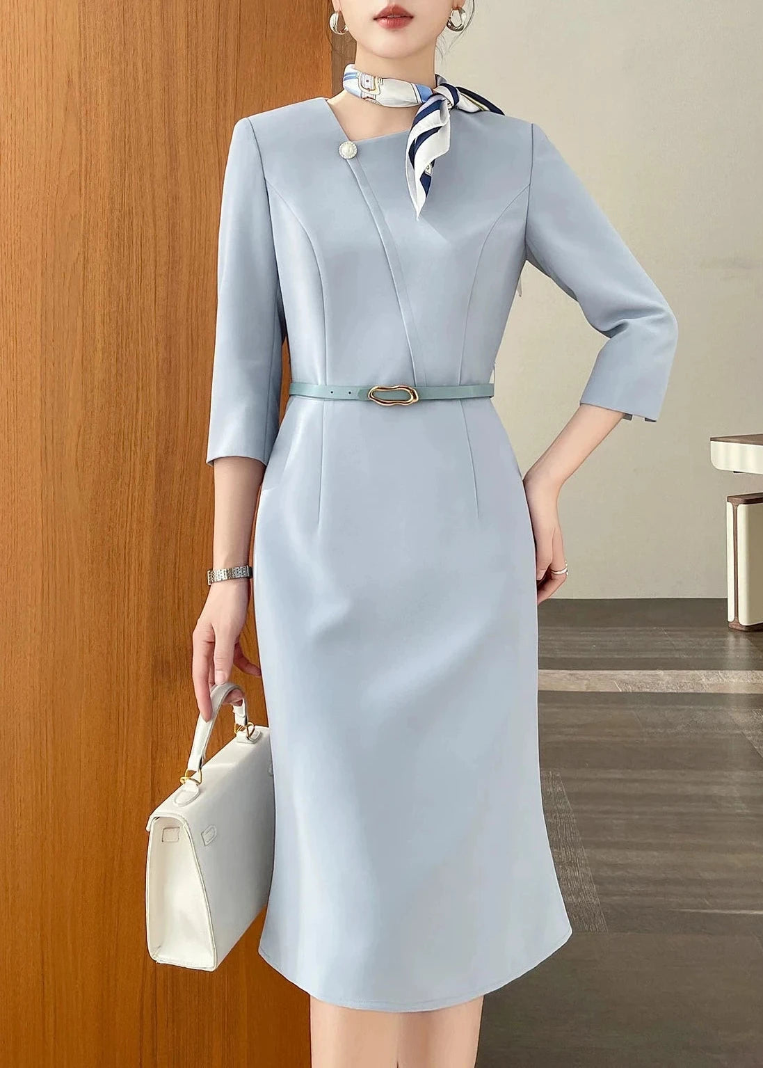 Asymmetry Pearl Accent Midi Dress　R91