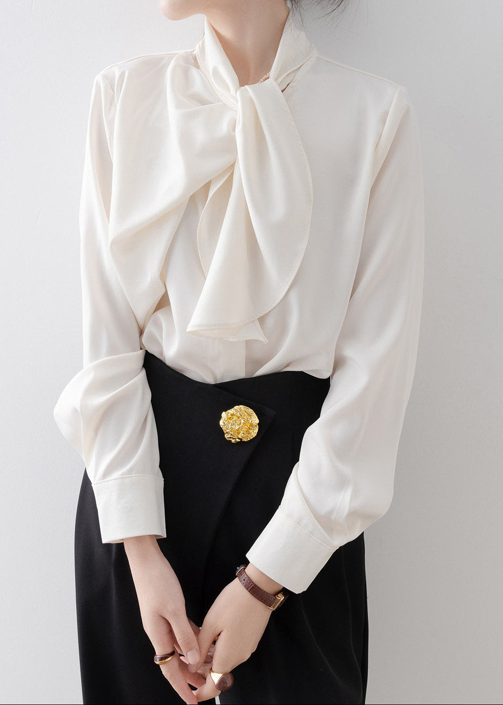 Asymmetric Draped Tie-Neck Blouse　R243