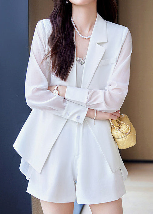 Sheer Panel Double-Breasted Blazer 　R124