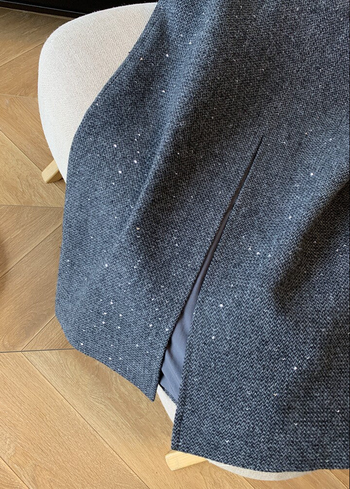 Sequin Tweed Belted Midi Skirt　R172