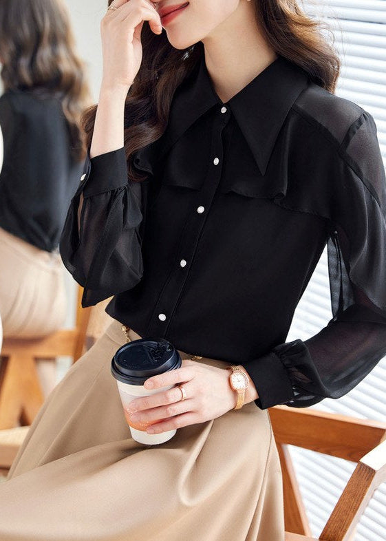 Ruffle Cape Sheer Blouse　R167