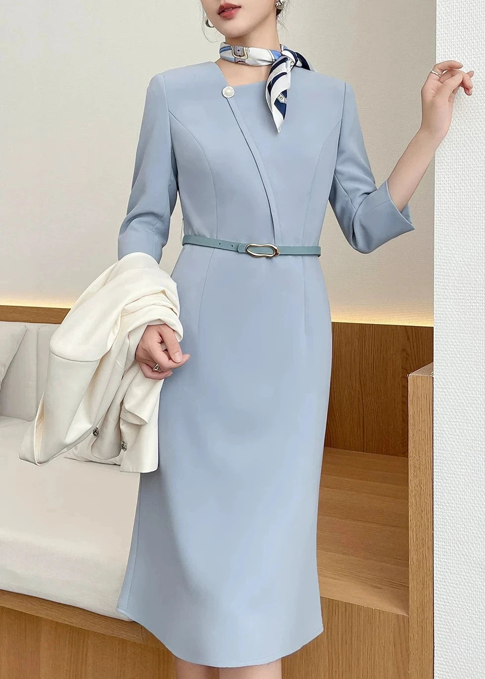 Asymmetry Pearl Accent Midi Dress　R91