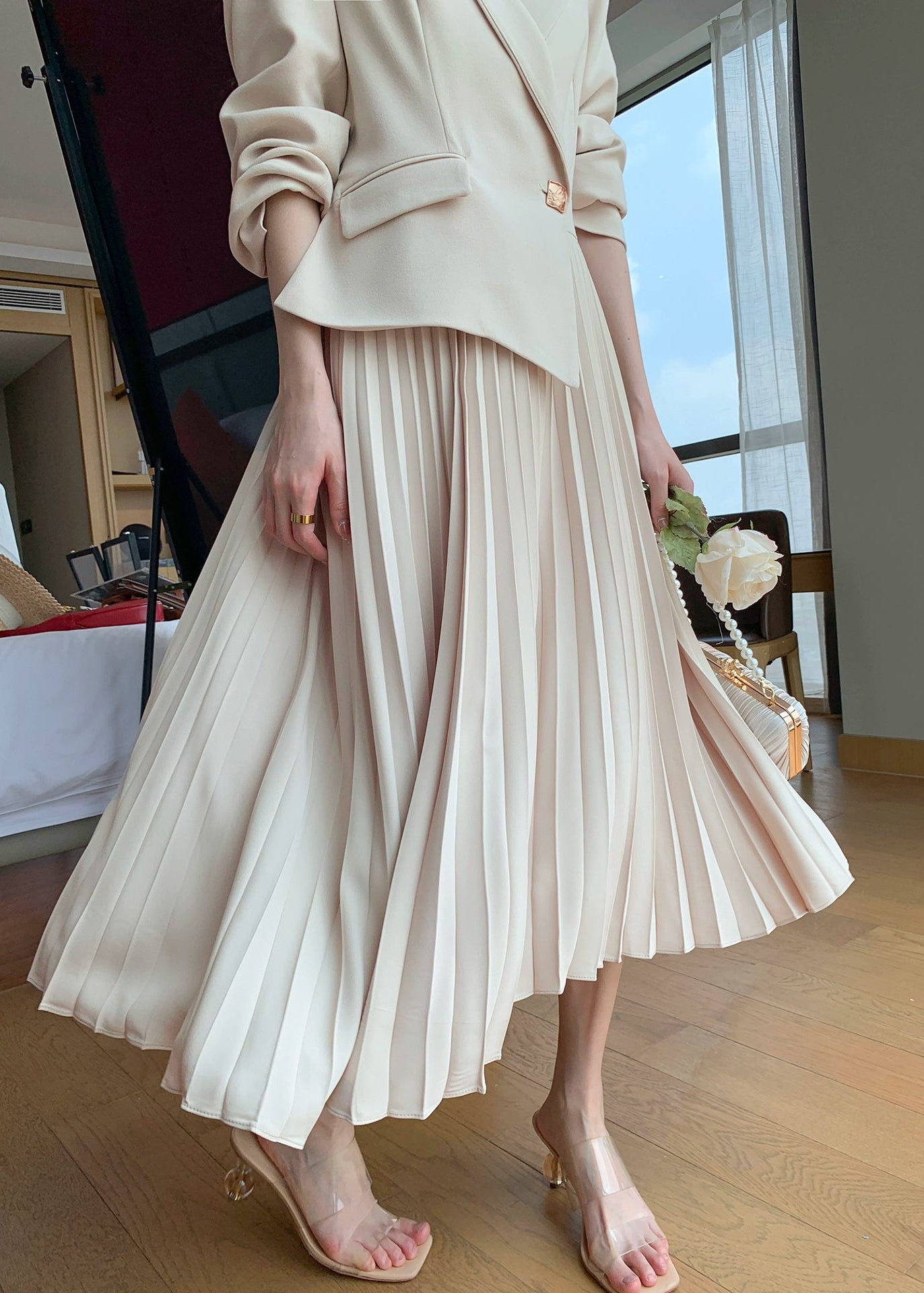 Pleated Combo Tailored Dress　R59