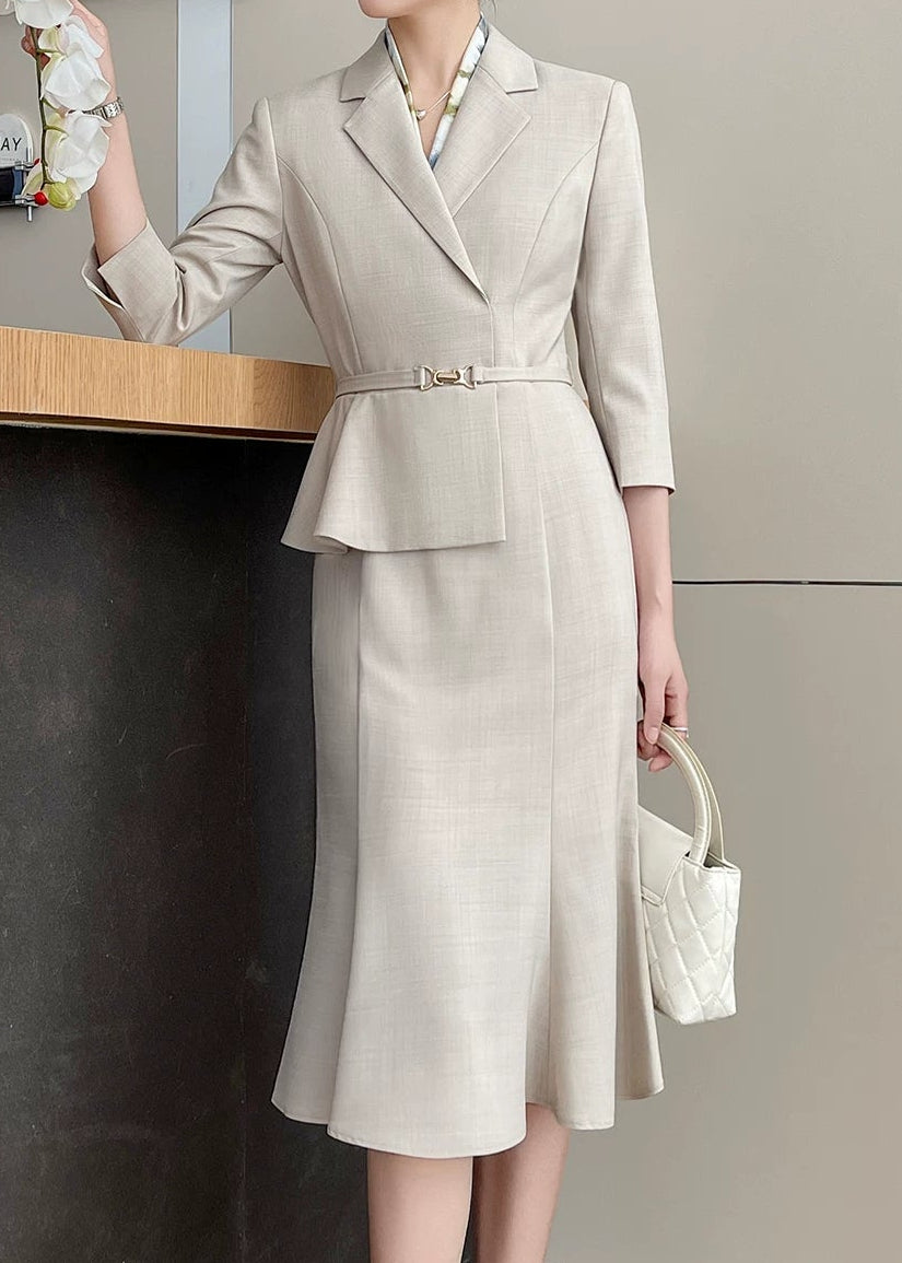 Tailored Belted Flare Midi Dress　R92