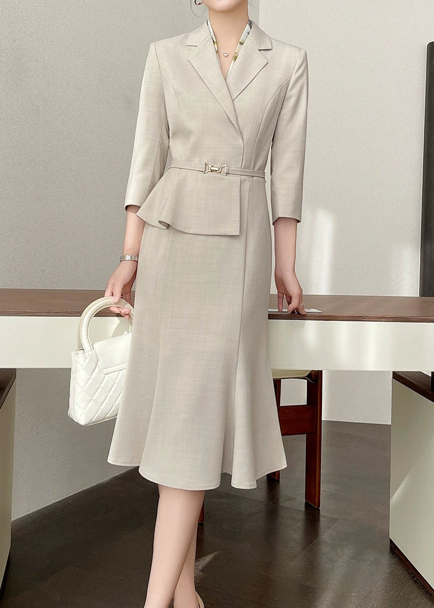 Tailored Belted Flare Midi Dress　R92