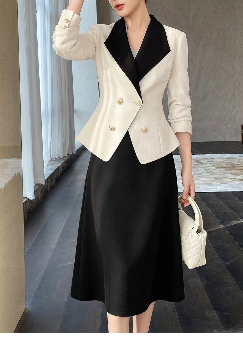 Contrast Lapel Jacket & Midi Skirt Set　R163