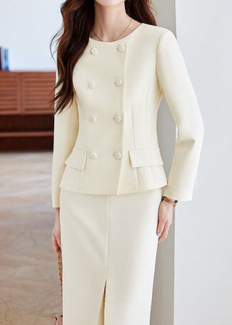 Double-Breasted Peplum Skirt Suit　R170