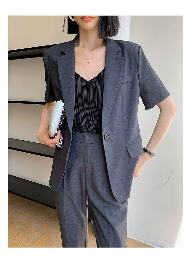 Modern Grey Short Sleeve Jacket & Slim Pants Set　R105