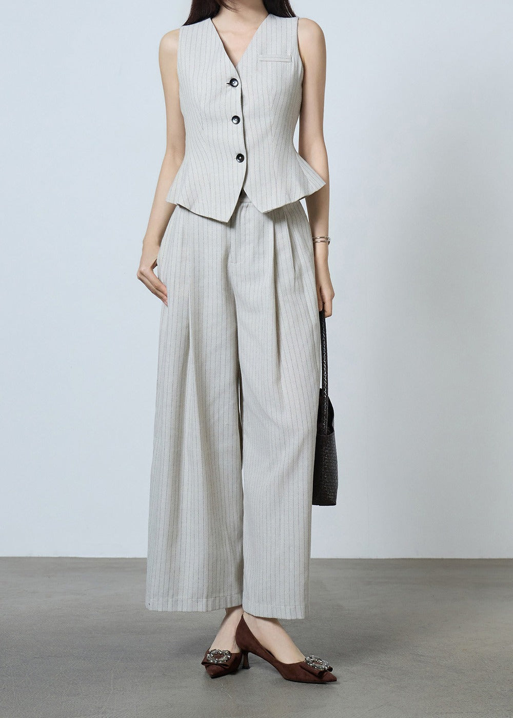 Pinstripe Sleeveless Vest & Wide Pants Set　R119
