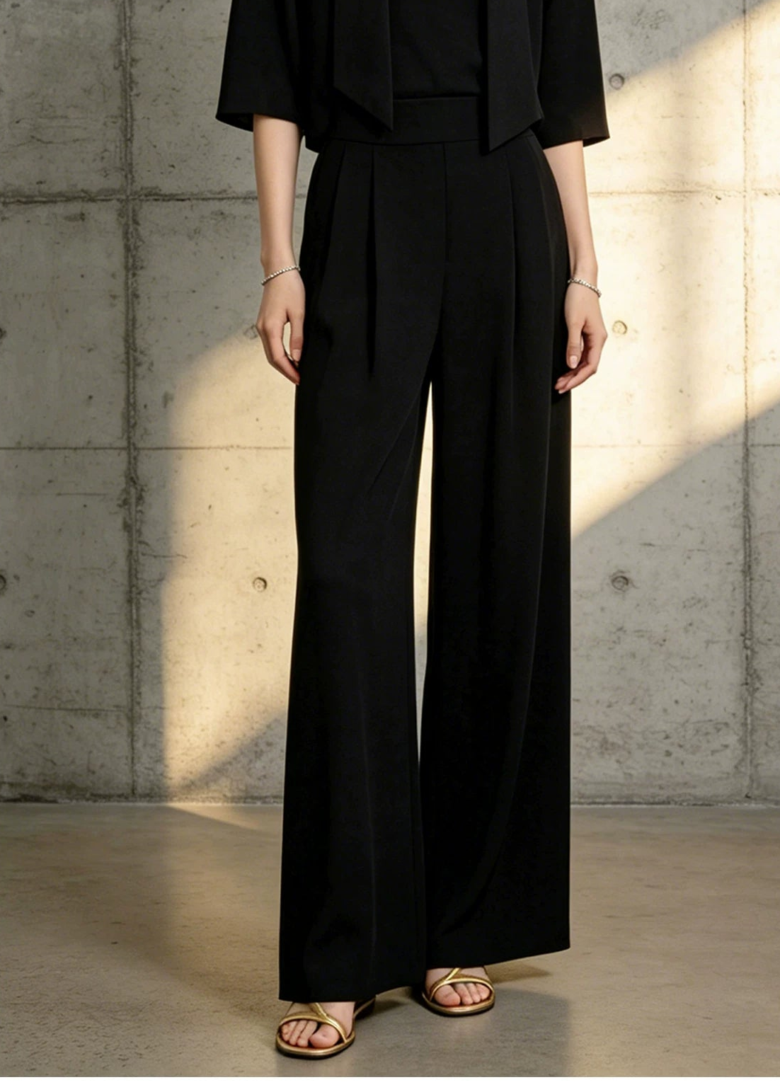Open-Front Cropped Jacket & Wide-Leg Pants Set　R145