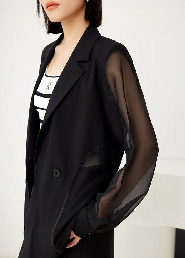 Sheer Sleeve Double-Breasted Blazer　R134