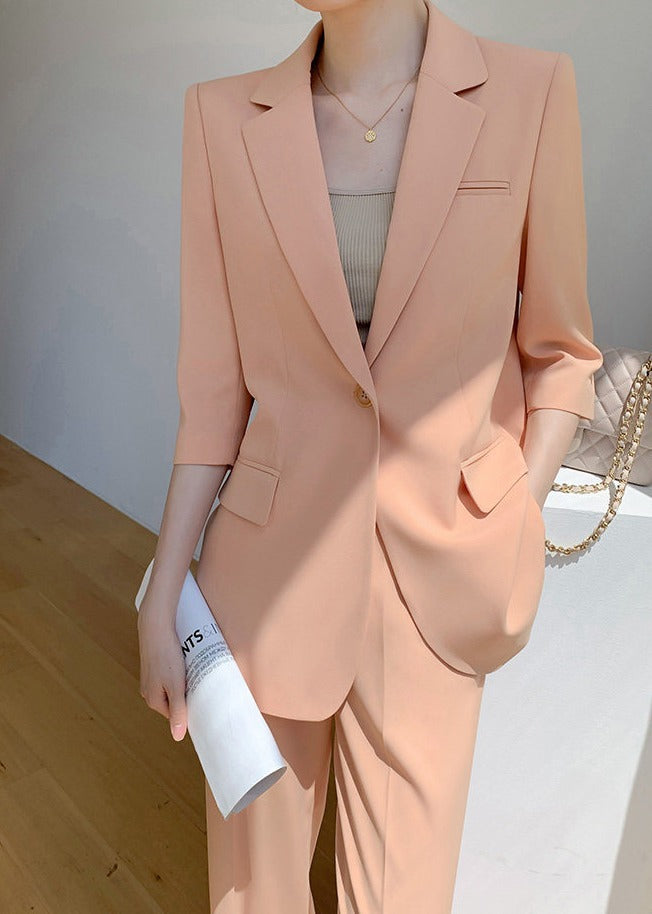 Half-Sleeve Tailored Jacket & Wide-Leg Pants Set　R117