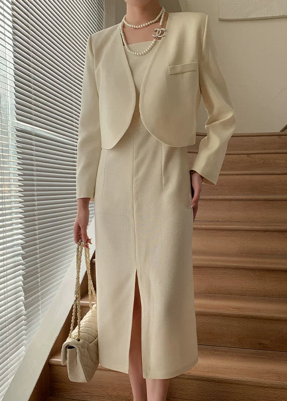 Minimal Chic Cropped Jacket & Dress Set　R101