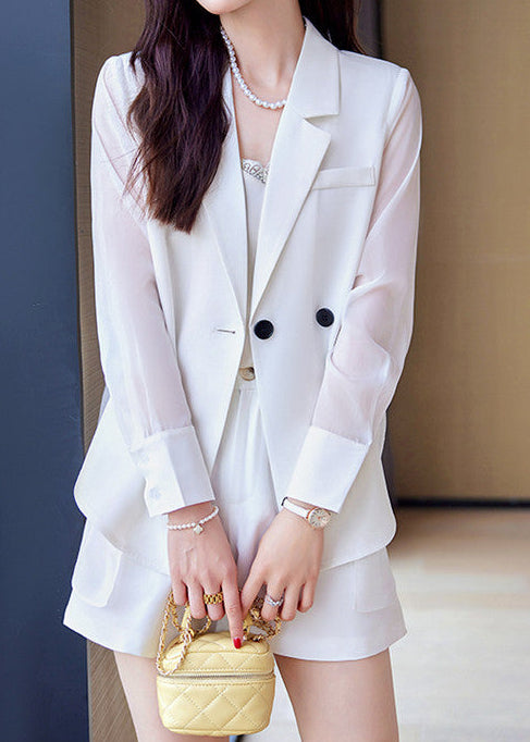 Sheer Panel Double-Breasted Blazer 　R124