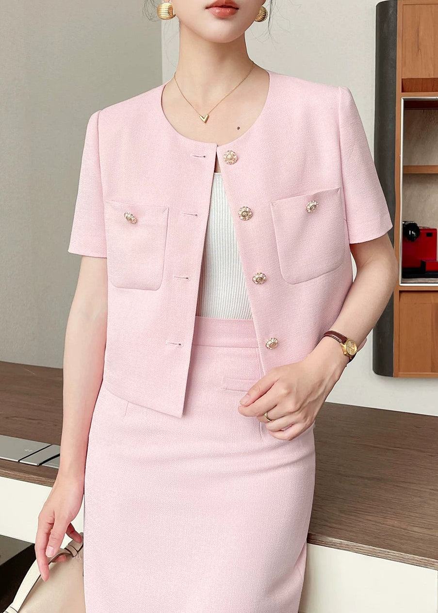 Textured Cropped Jacket & Midi Skirt Set　R137