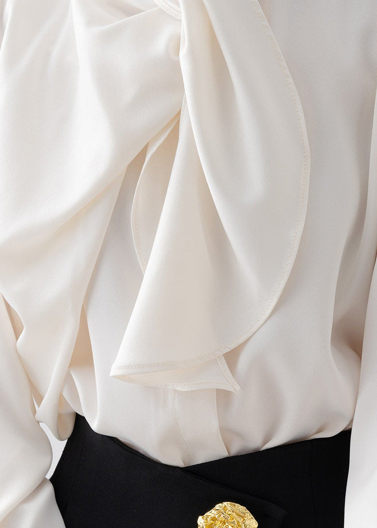 Asymmetric Draped Tie-Neck Blouse　R243