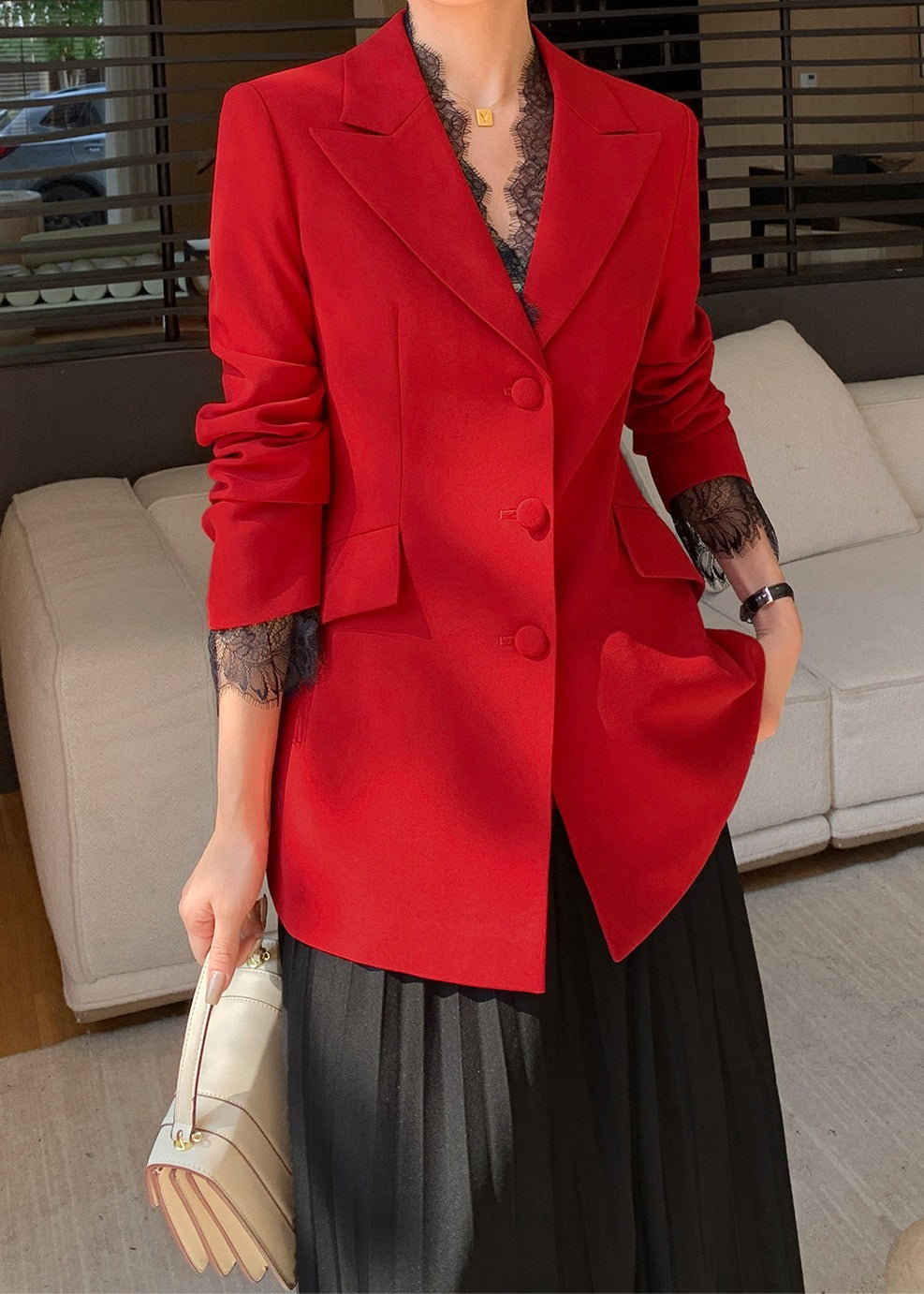 Lace Trim Tailored Jacket　R112