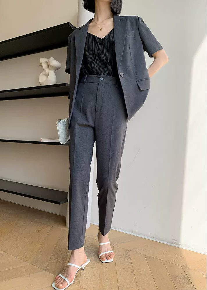 Modern Grey Short Sleeve Jacket & Slim Pants Set　R105