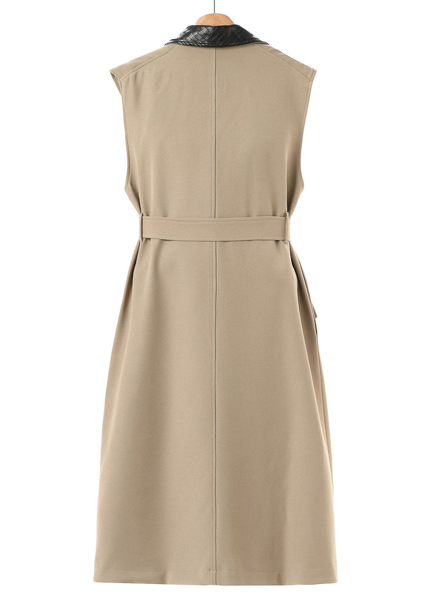 Contrast Collar Belted Long Vest　R164