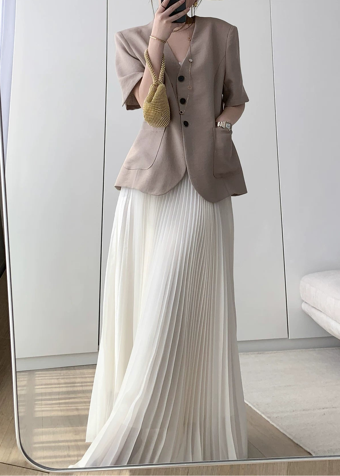 Minimal Half Sleeve Collarless Jacket　R130