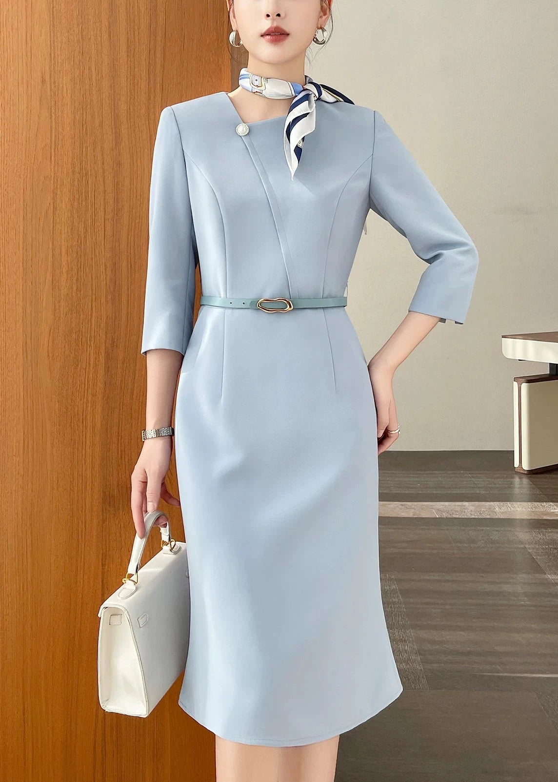 Asymmetry Pearl Accent Midi Dress　R91
