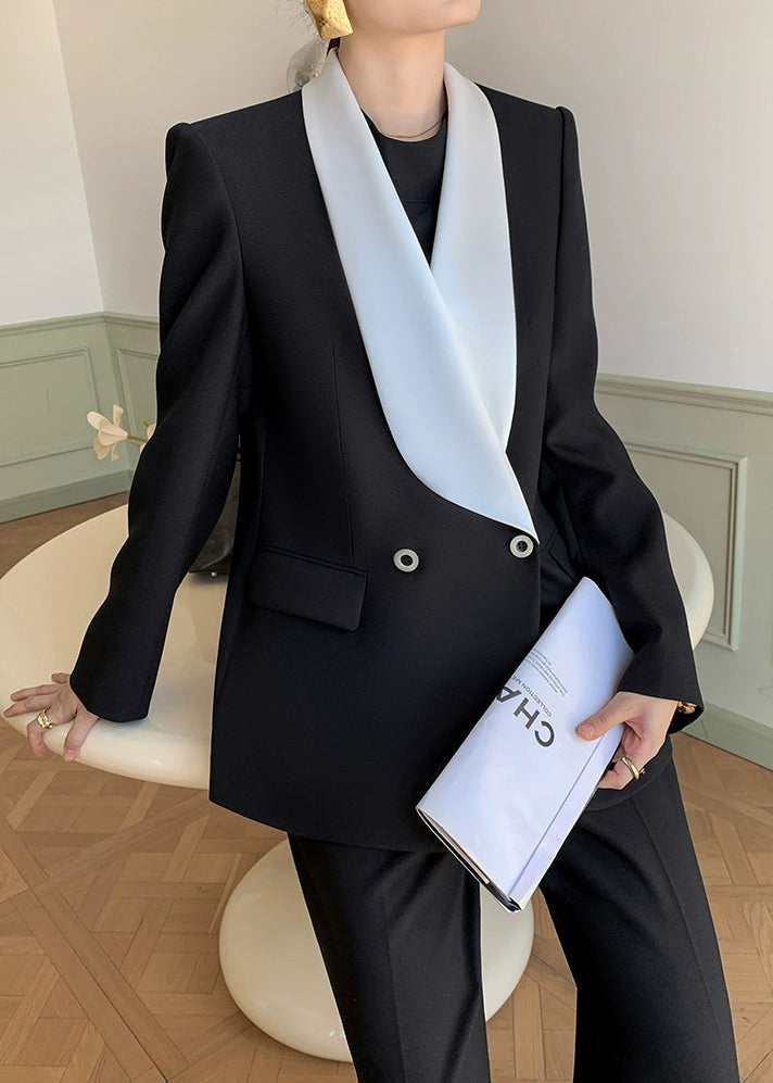 Contrast Shawl Collar Tailored Set-Up　R42