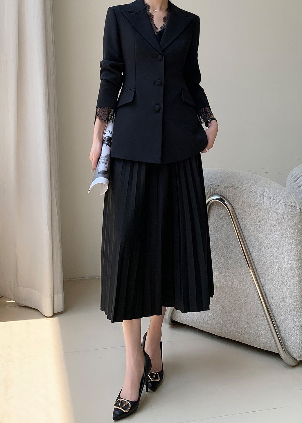Lace Trim Tailored Jacket　R112