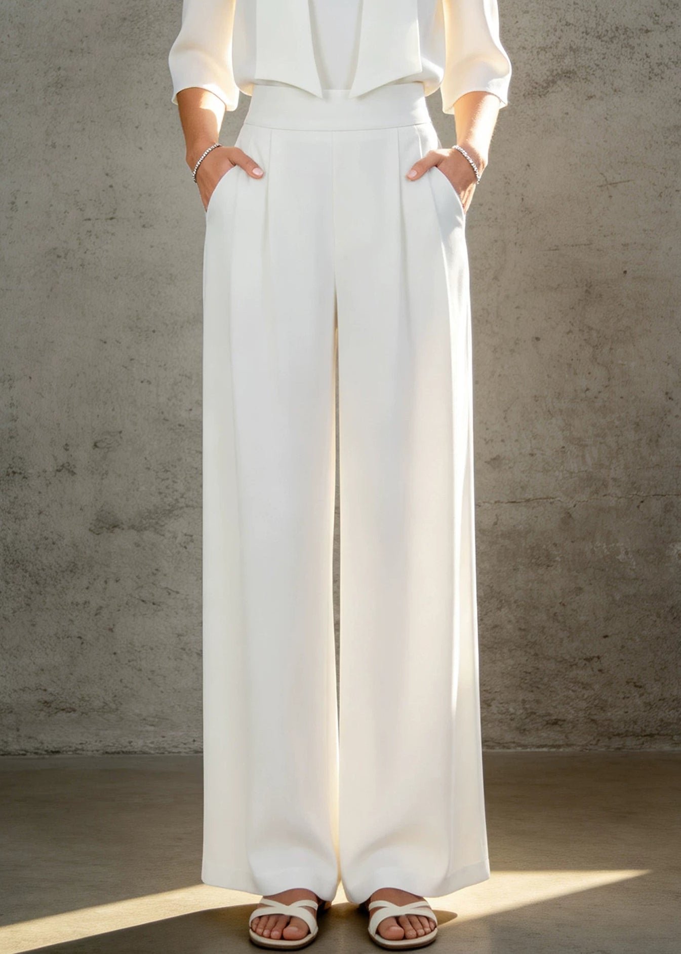 Open-Front Cropped Jacket & Wide-Leg Pants Set　R145